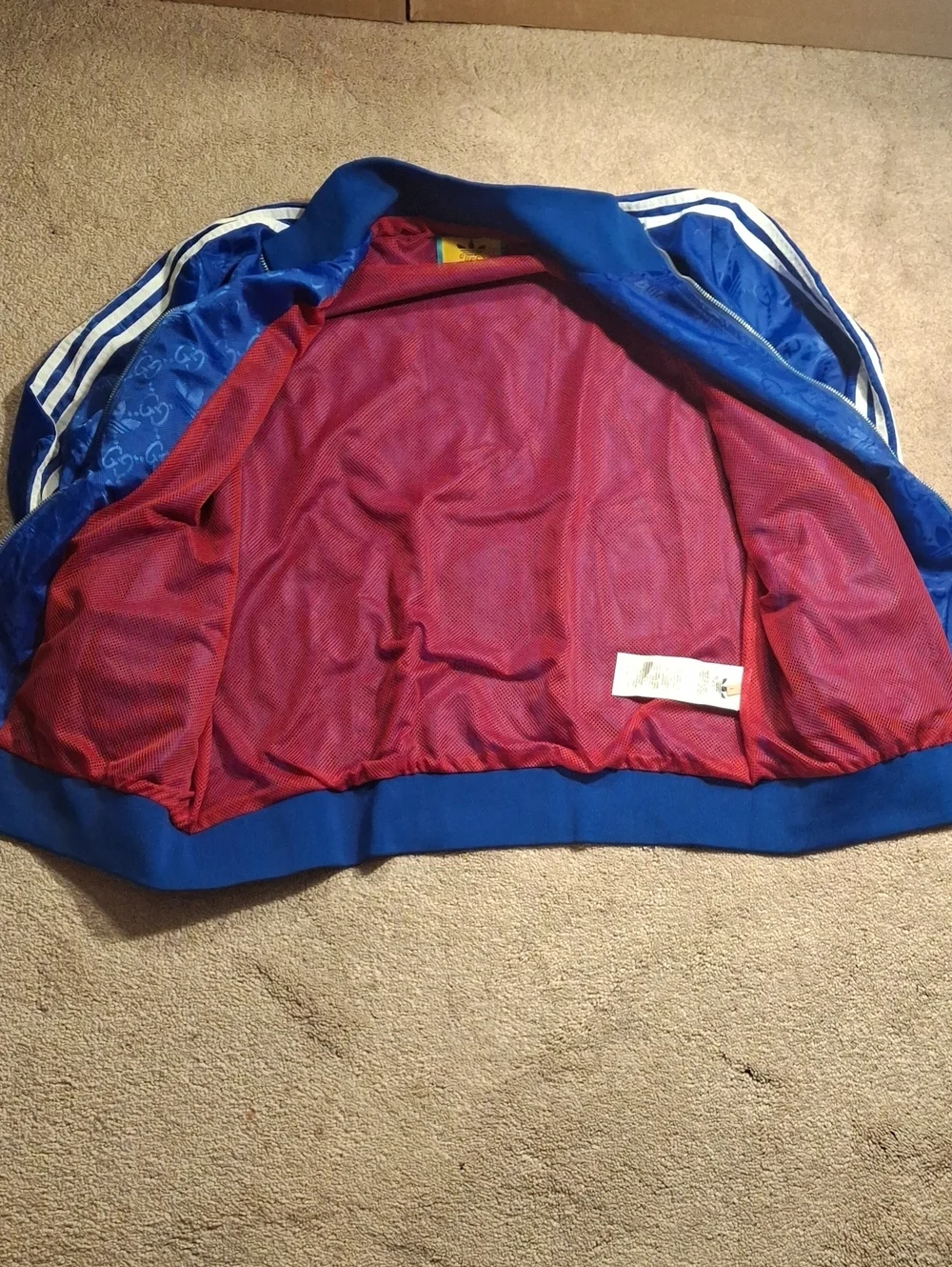 Gucci Blue Jacket with Red Mesh and Yellow Logo Patch